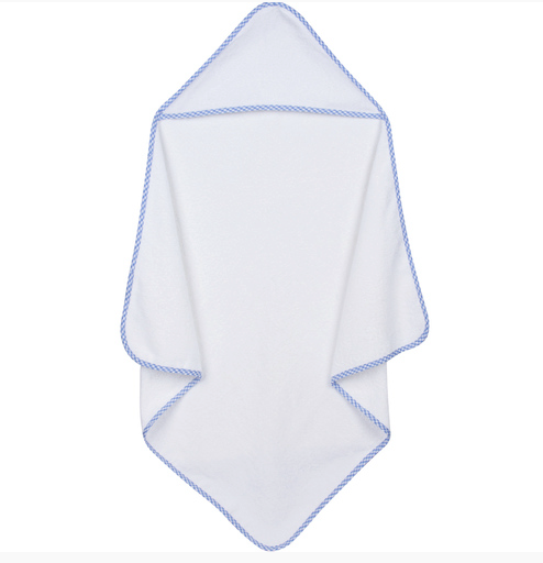 Hooded Towel with Gingham Trim - Blue