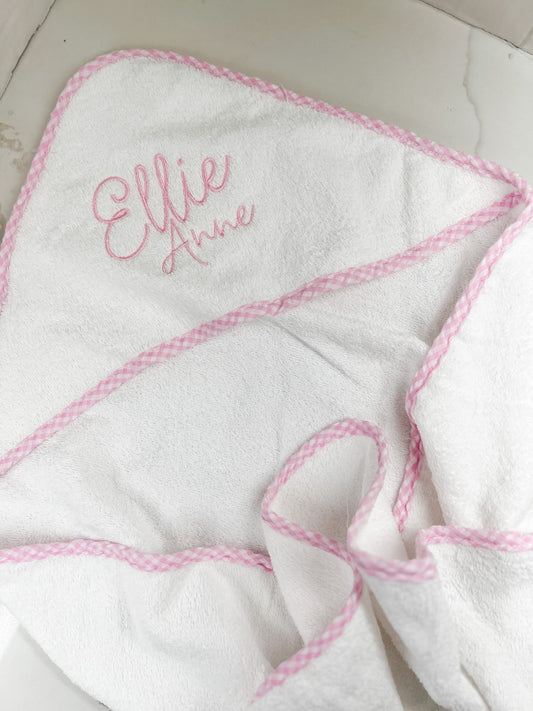 Hooded Towel with Gingham Trim - Pink