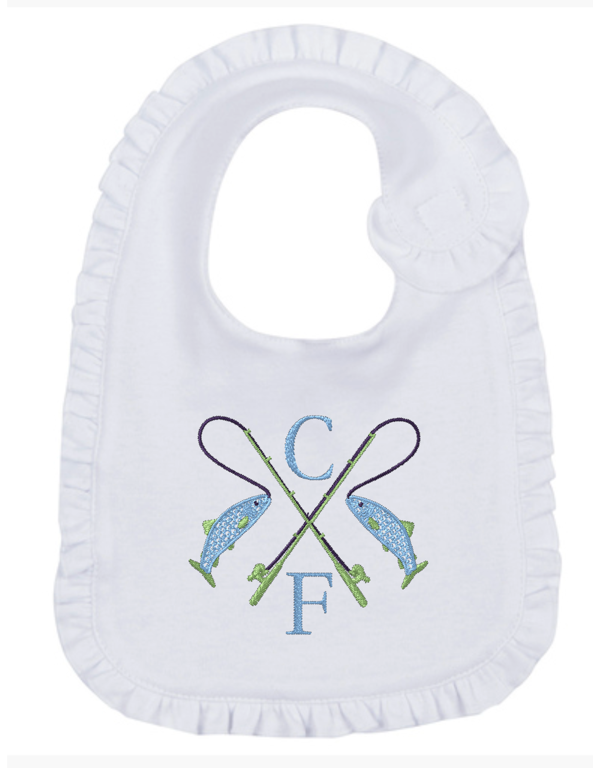 Ruffled Baby Bib: Fishing Blue