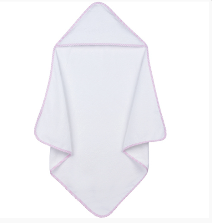 Hooded Towel with Gingham Trim - Pink
