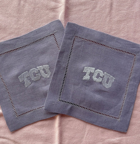 "TCU" Purple Linen Cocktail Coasters
